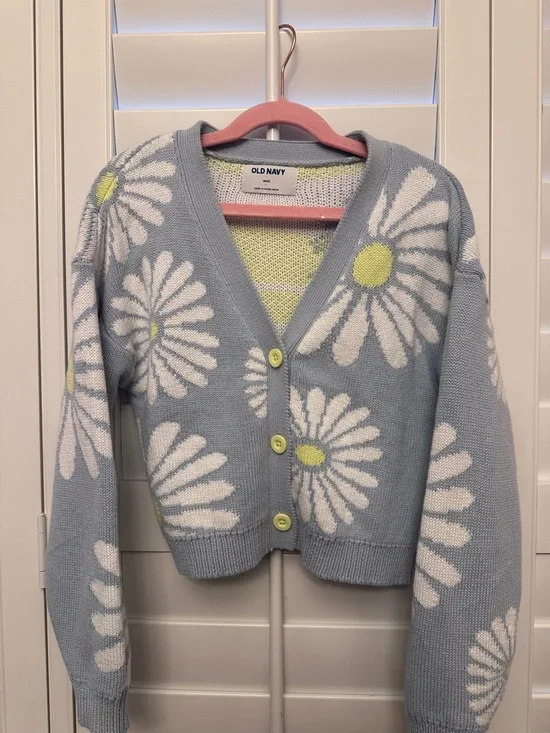 Old Navy Light Blue Daisy V-Neck Button Cardigan - Picture 1 of 1